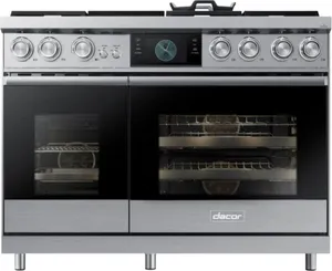 Front view of Dacor 48-inch range with steam oven